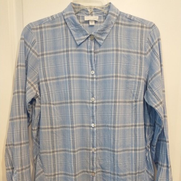 J Jill Top Women's Small Blue Check Plaid Button-Up Cotton Long Sleeve Shirt - Picture 7 of 16